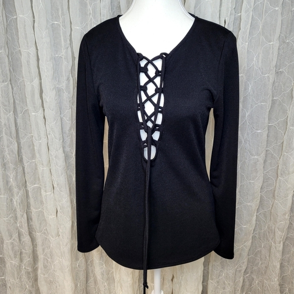 Charlotte Russe Tops - Charlotte Russe Black Lace-Up Long Sleeve